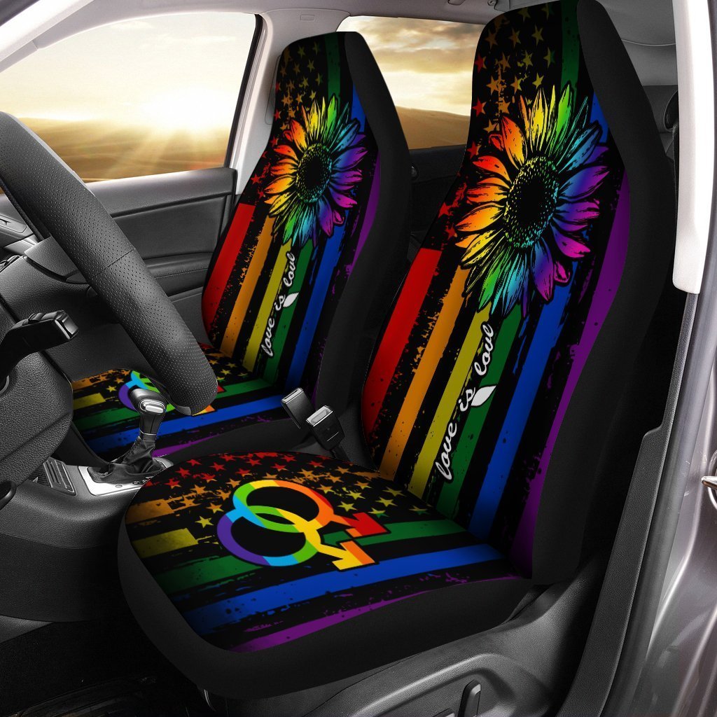 LGBT Sunflower Car Seat Covers Custom Love Is Love Car Accessories Gifts