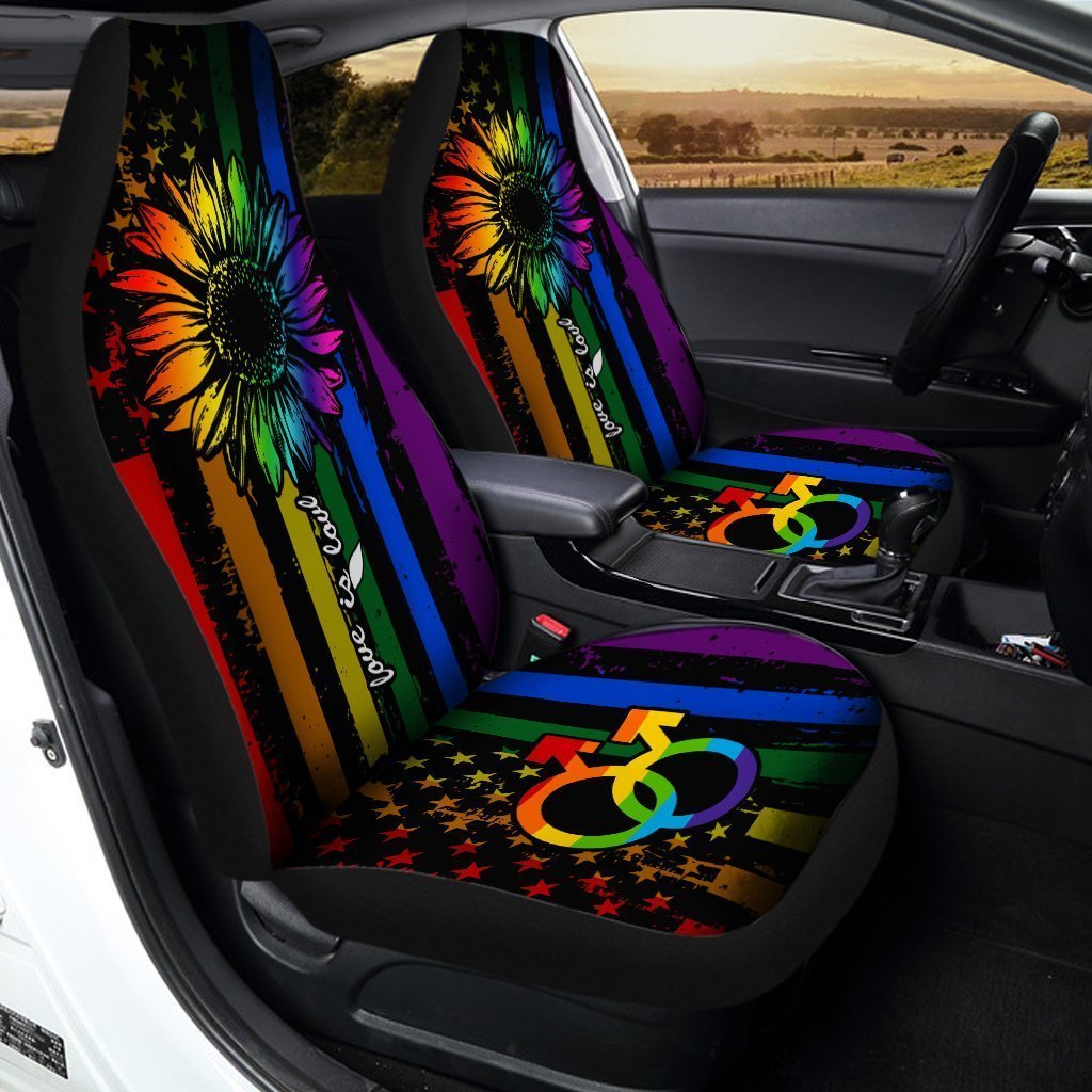 LGBT Sunflower Car Seat Covers Custom Love Is Love Car Accessories Gifts