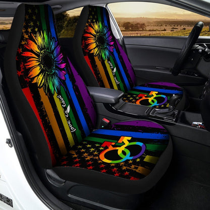 LGBT Sunflower Car Seat Covers Custom Love Is Love Car Accessories Gifts