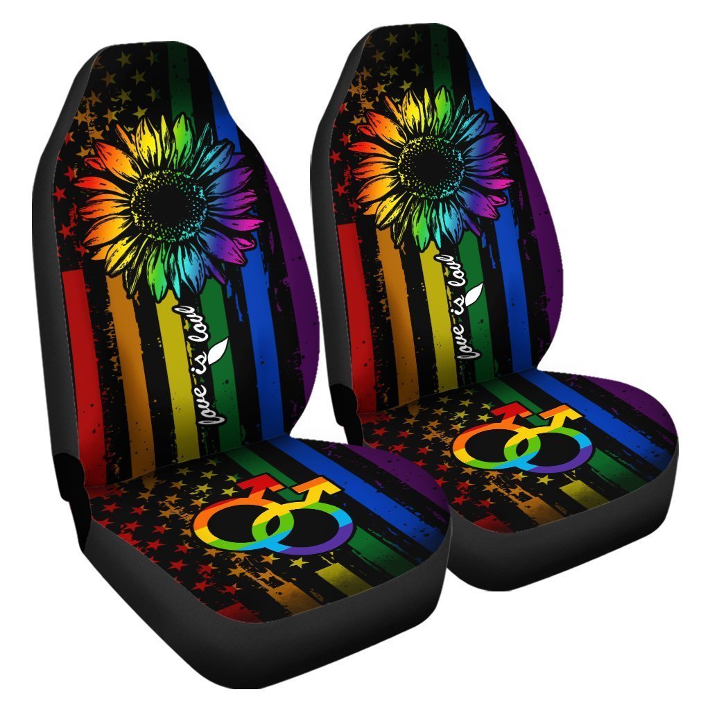 LGBT Sunflower Car Seat Covers Custom Love Is Love Car Accessories Gifts