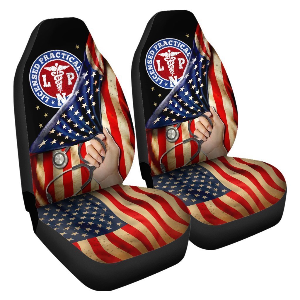 LPN Nurse Car Seat Covers Custom American Flag Car Accessories Meaningful