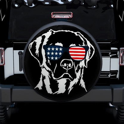 Labrador Dog US Flag Glasses Jeep Car Spare Tire Cover