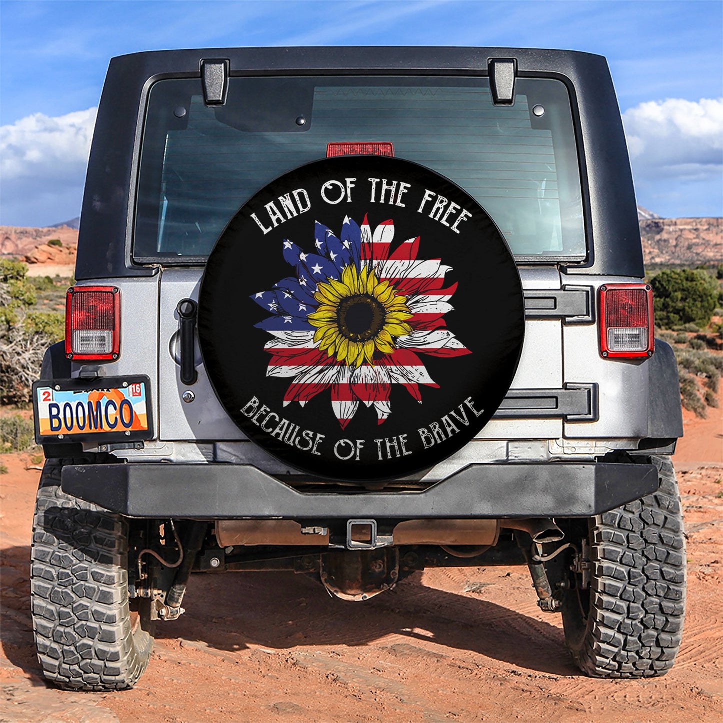 Land Of The Free America Sunflower Flag Jeep Car Spare Tire Cover