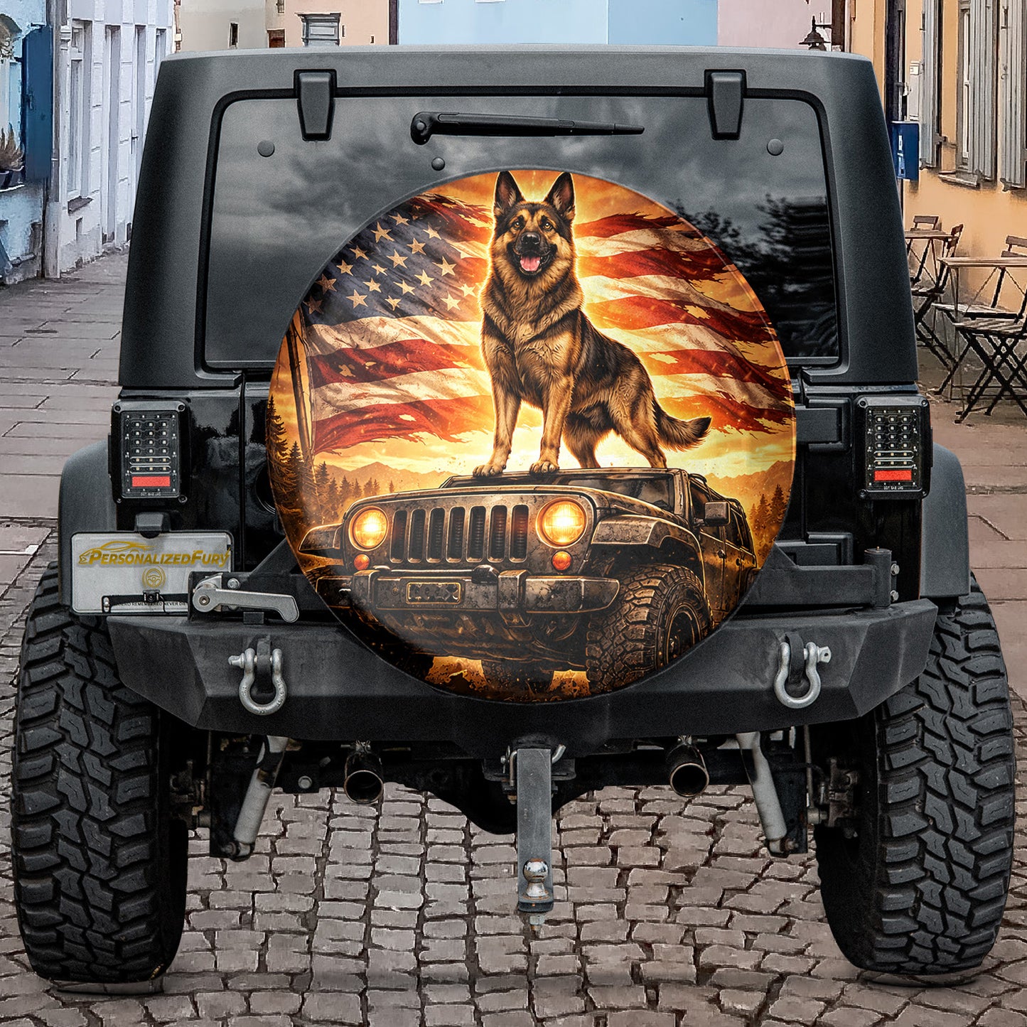 Leather Spare Tire Cover with German Shepherd - Car Accessories