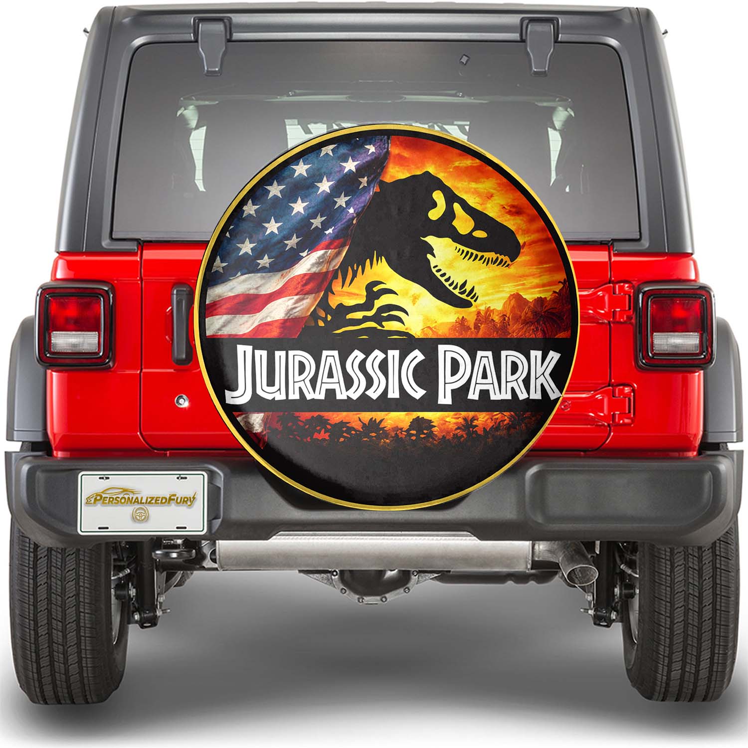 Leather Wheel Cover Spare Tire Cover – Jurassic Park Usa Flag Style - Image 1