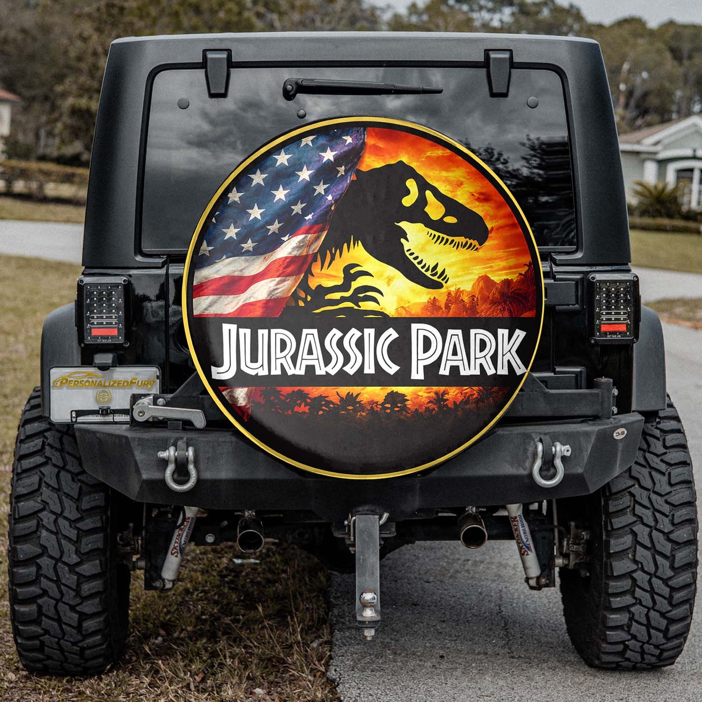 Leather Wheel Cover Spare Tire Cover – Jurassic Park Usa Flag Style - Image 2