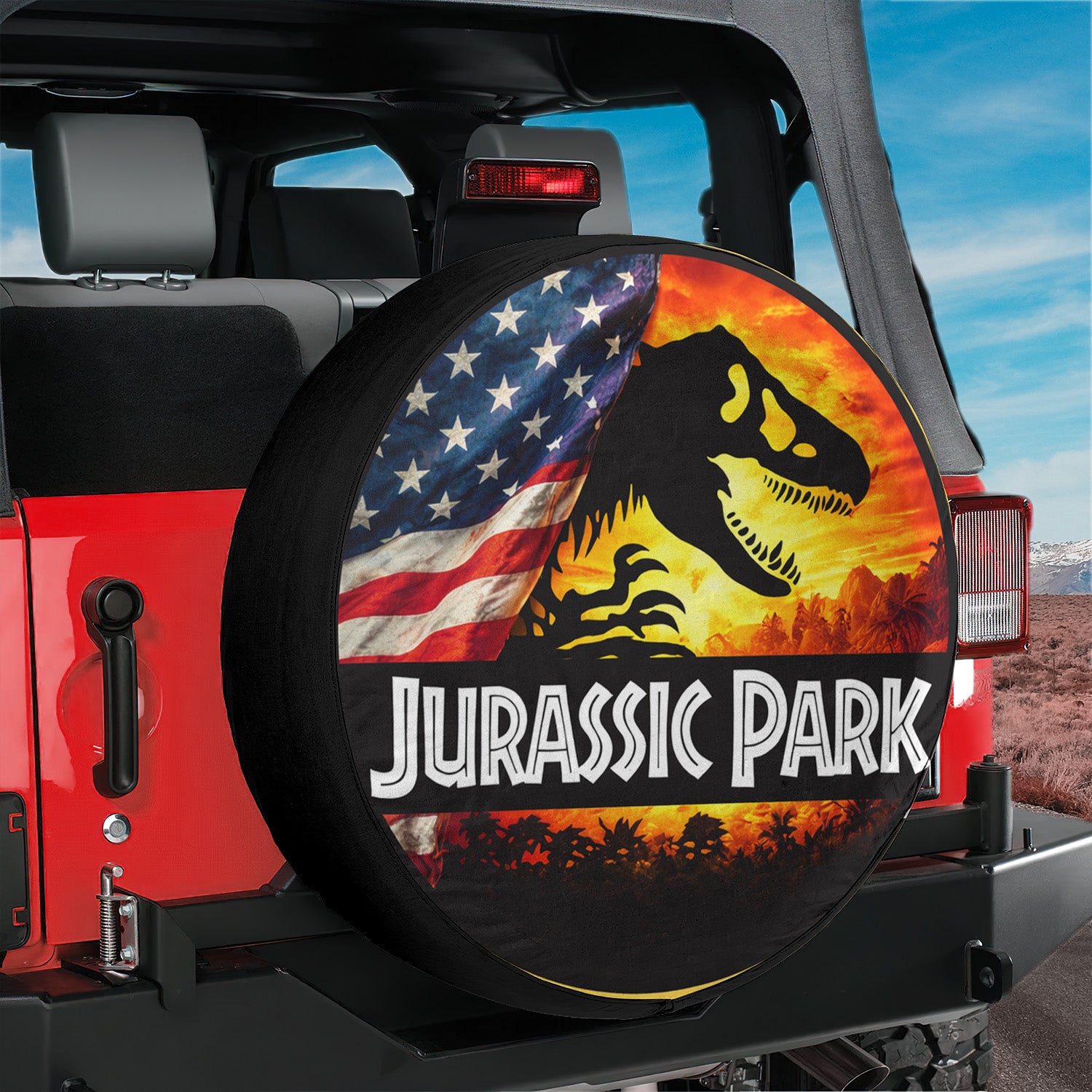 Leather Wheel Cover Spare Tire Cover – Jurassic Park Usa Flag Style - Image 6