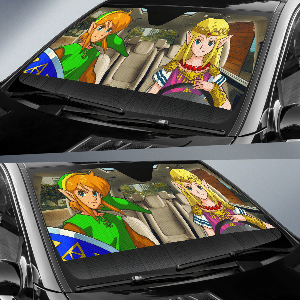 Legend Of Zelda Link And Zelda Classic Car Auto Sunshades