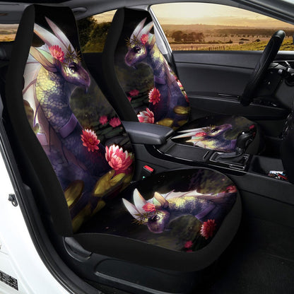 Legendary Creature Dragon Car Seat Covers Custom With Lotus Flower