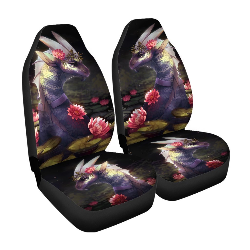 Legendary Creature Dragon Car Seat Covers Custom With Lotus Flower