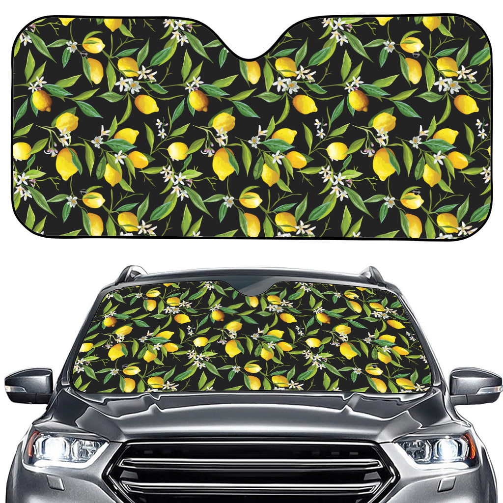 Lemon And Flower Pattern Print Car Windshield Sun Shade