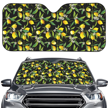 Lemon And Flower Pattern Print Car Windshield Sun Shade