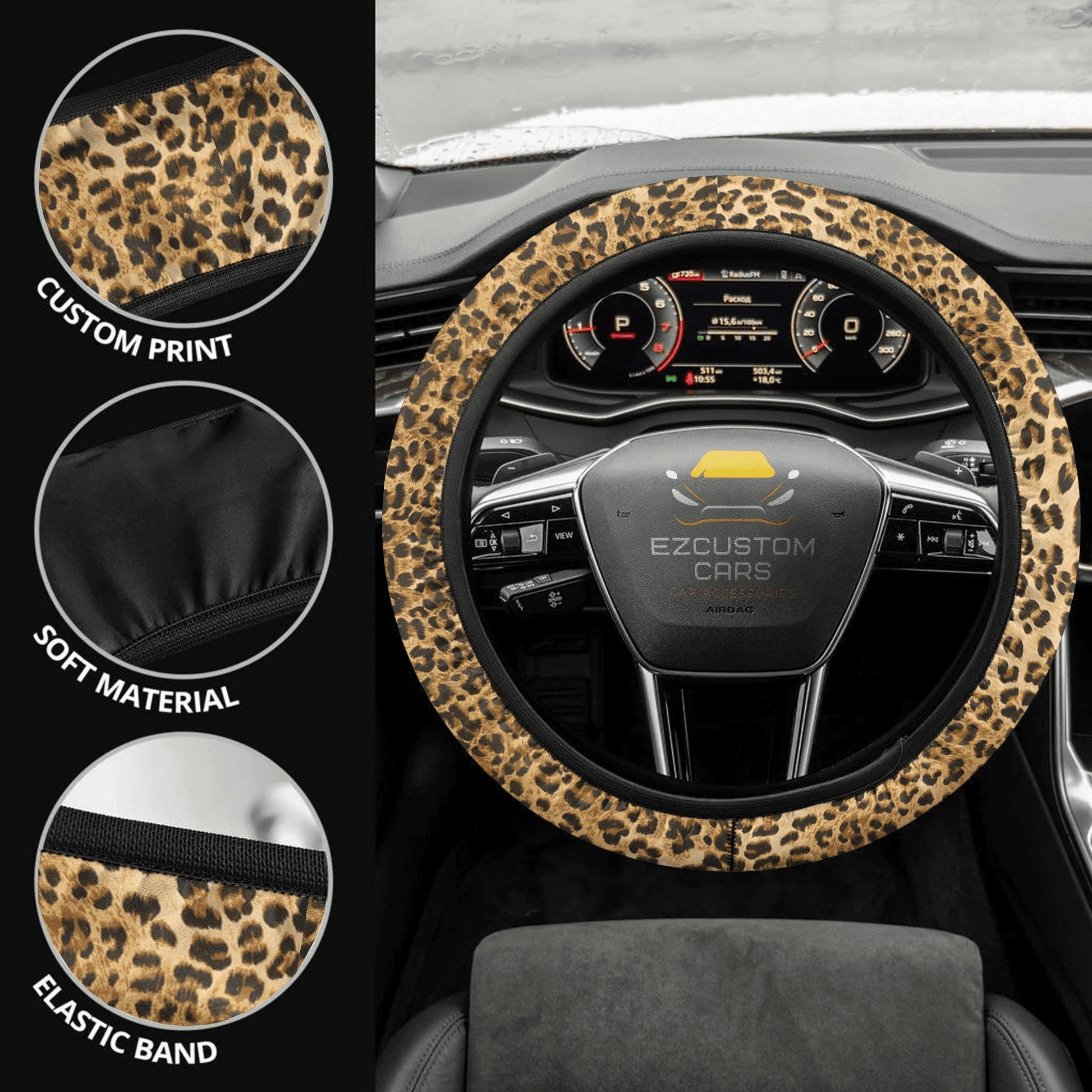Leopard Skin Anime Steering Wheel Cover Custom Animal Car Accessories