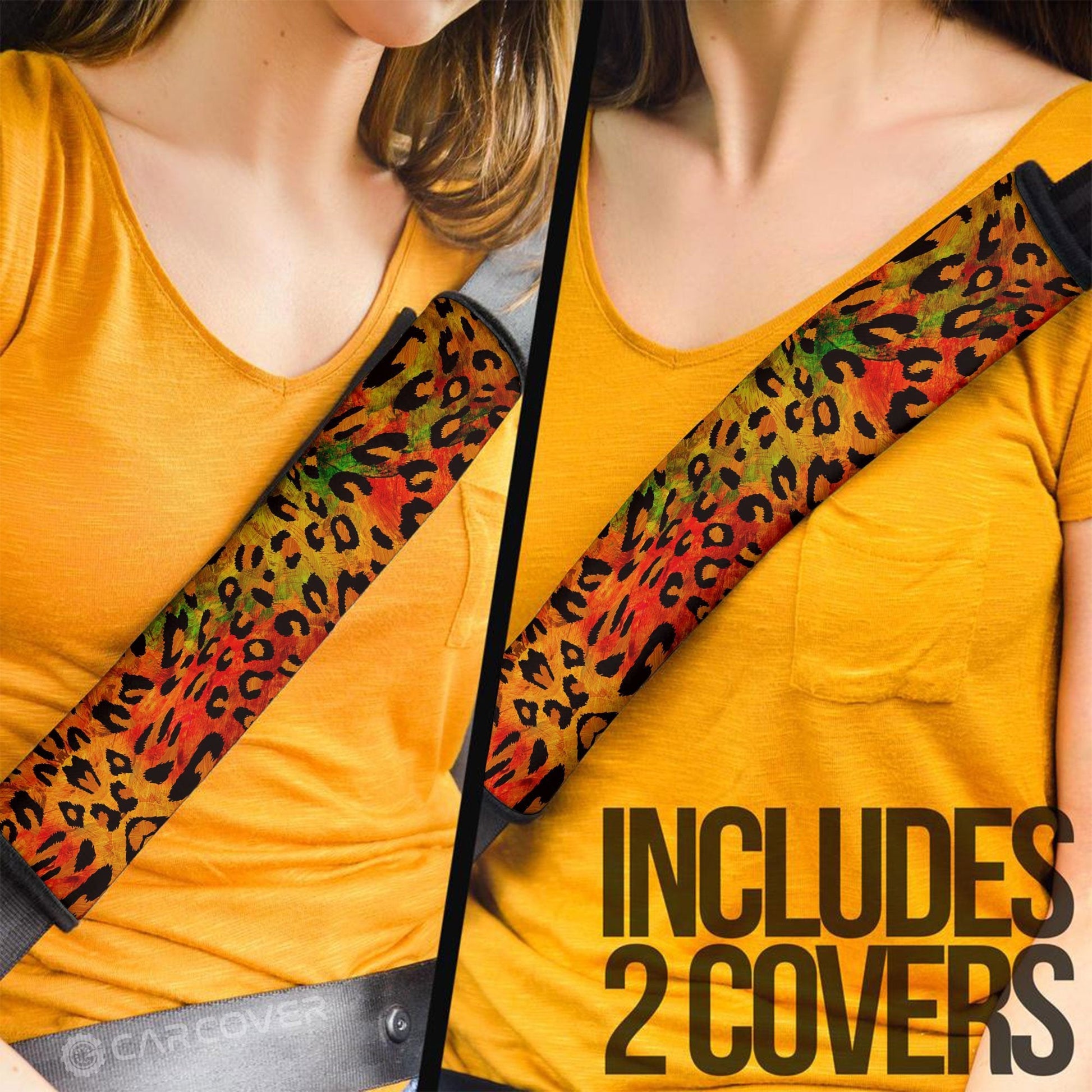 Leopard Skin Seat Belt Covers Custom Animal Skin Printed Car Interior Accessories