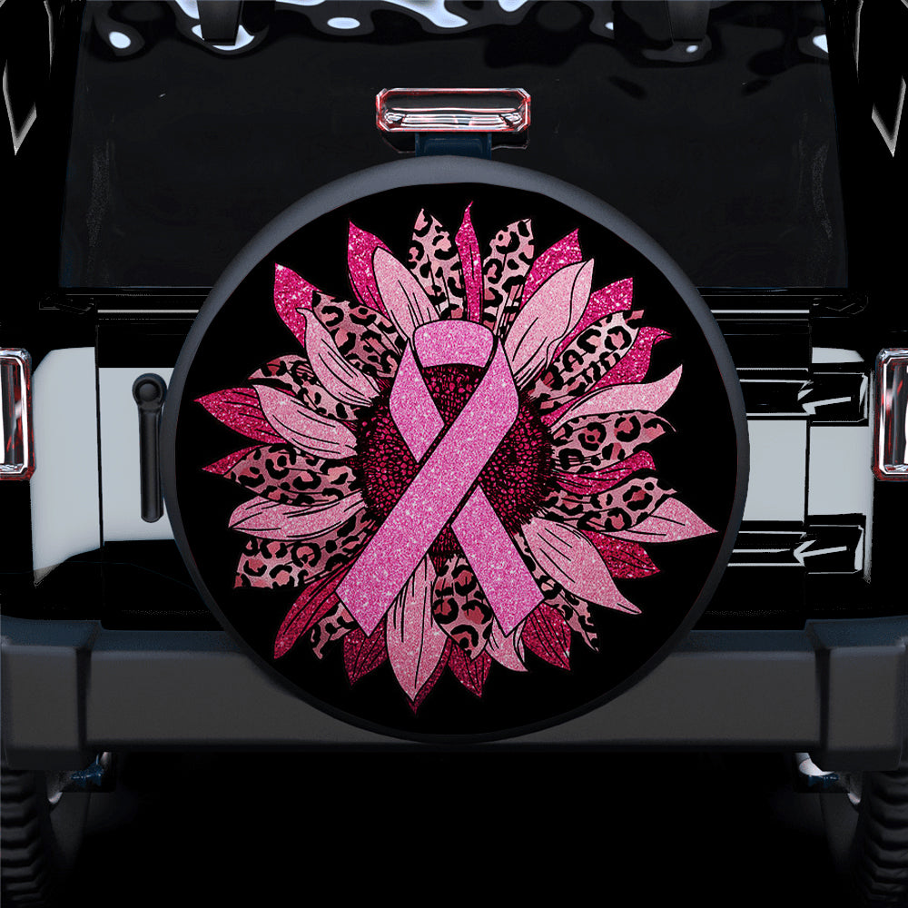 Leopard Sunflower Ribbon Pink Awareness Car Spare Tire Cover