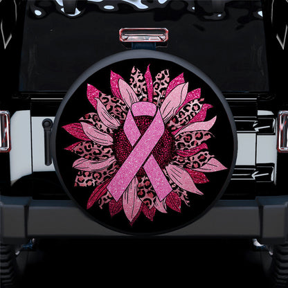 Leopard Sunflower Ribbon Pink Awareness Car Spare Tire Cover