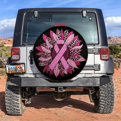 Leopard Sunflower Ribbon Pink Awareness Car Spare Tire Cover