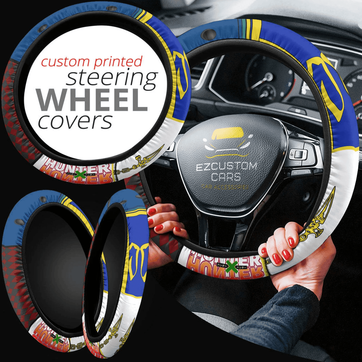 Leorio x Kurapika Anime Steering Wheel Cover Custom Hunter x Hunter Anime Car Accessories