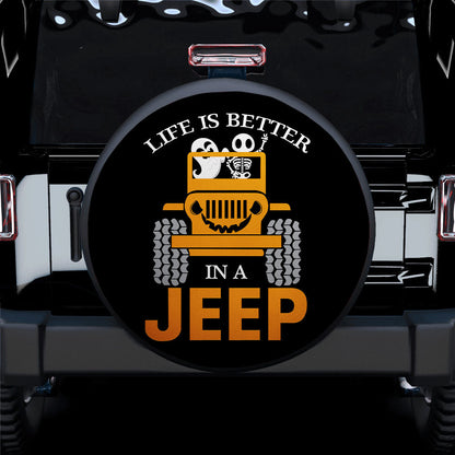 Life Is Better Ghost Skull Halloween In A Jeep Car Spare Tire Cover