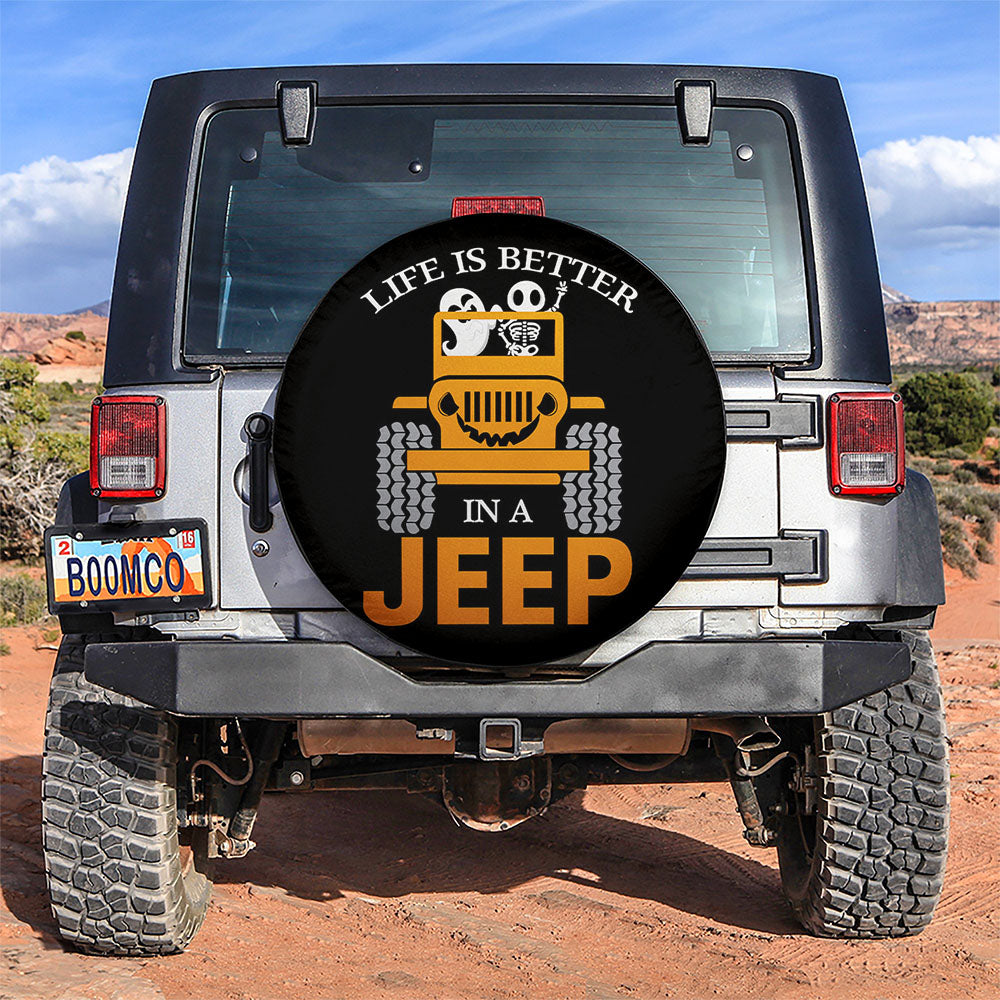 Life Is Better Ghost Skull Halloween In A Jeep Car Spare Tire Cover