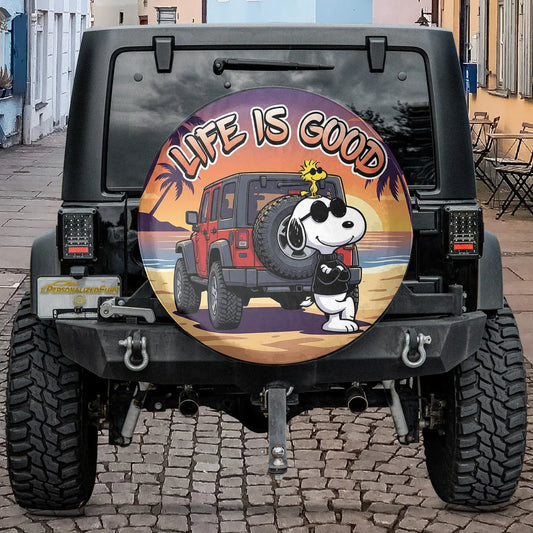 Life Is Good Snoopy Leather Jeep Spare Tire Cover - PersonalizedFury