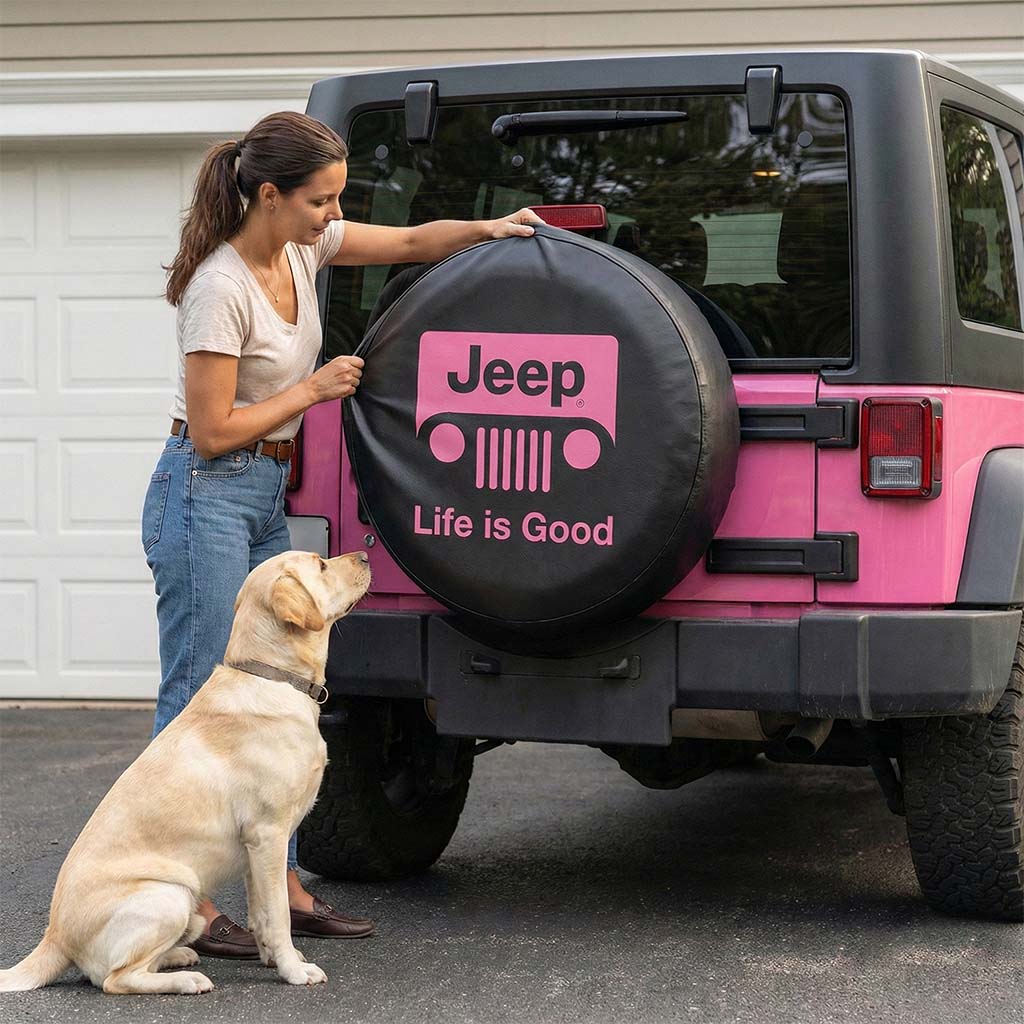 Funny Pink Jeep Spare Tire Cover – Life Is Good Tire Cover