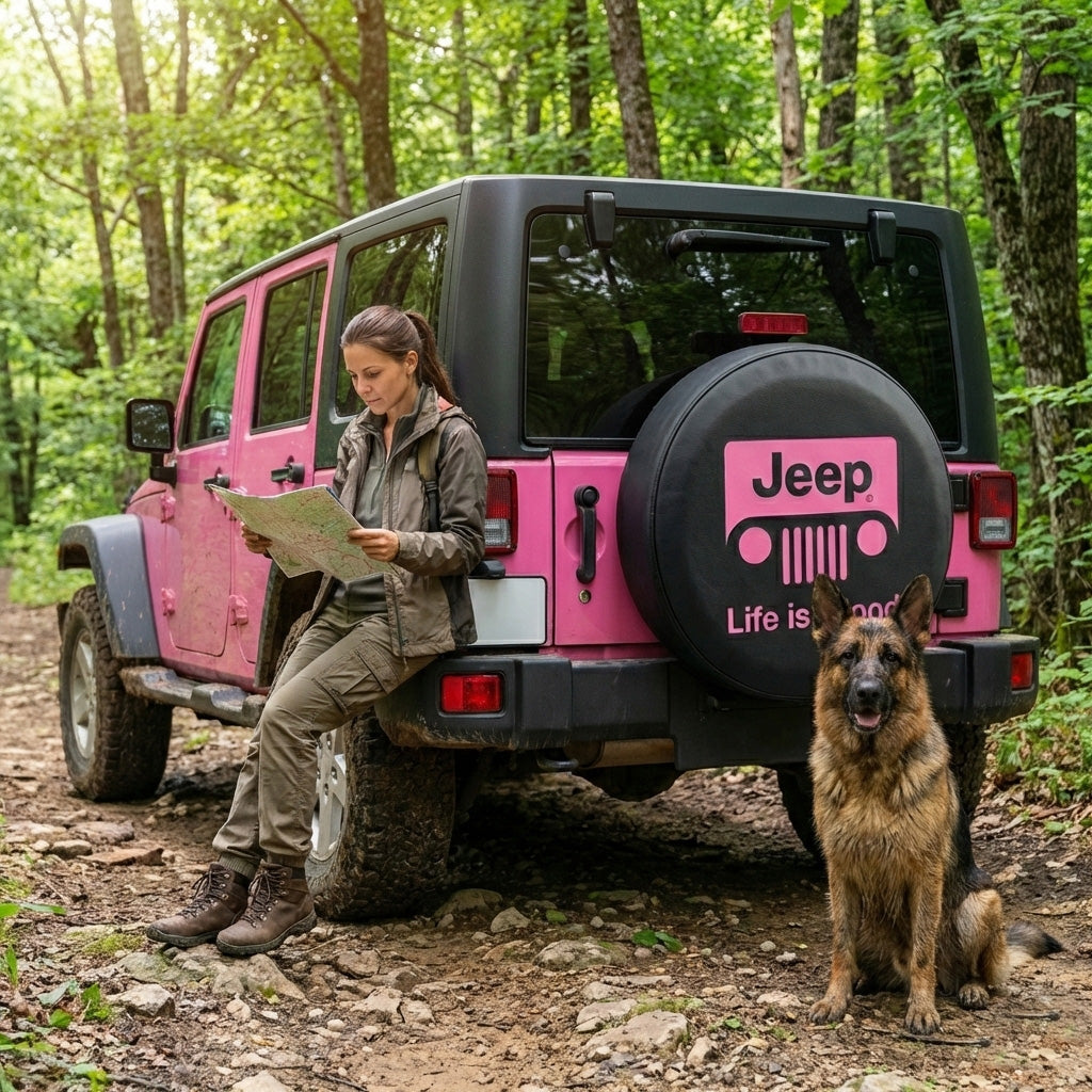 Funny Pink Jeep Spare Tire Cover – Life Is Good Tire Cover