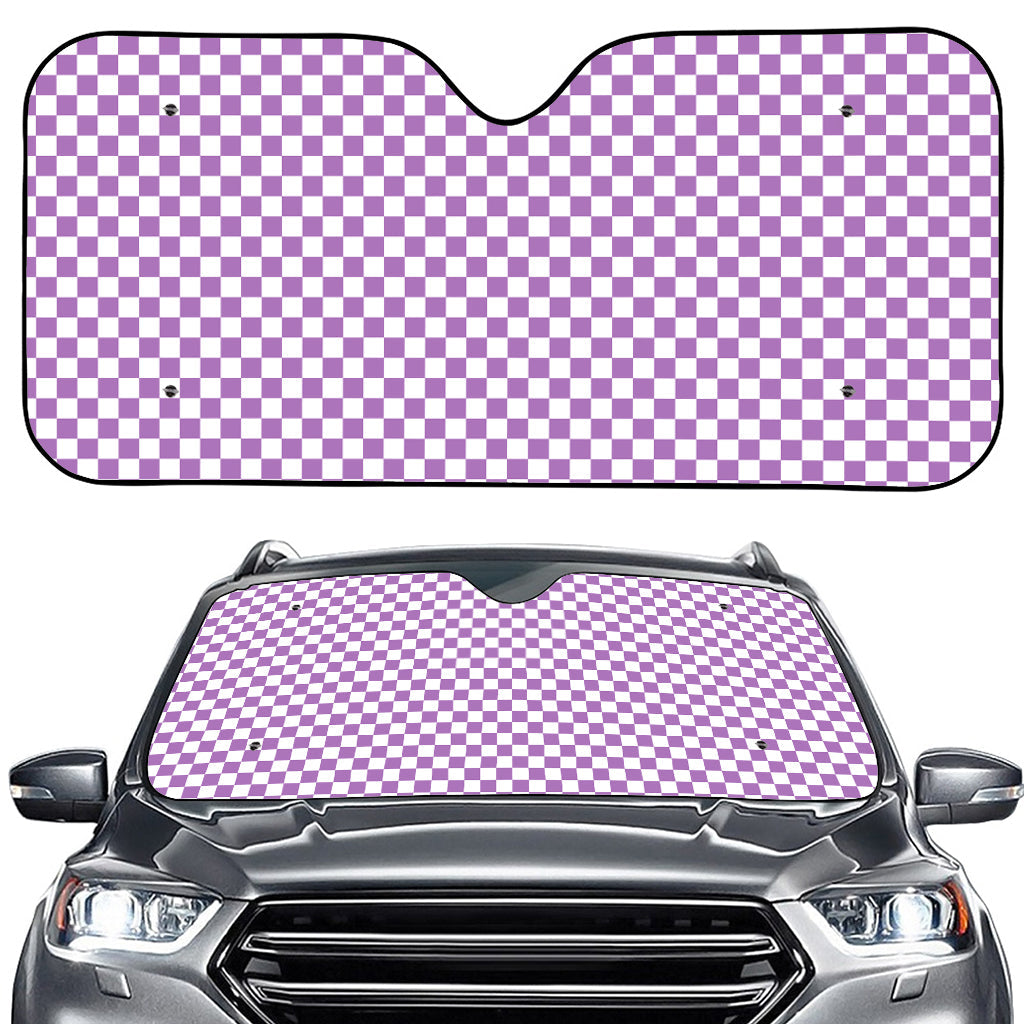 Light Purple And White Checkered Print Car Windshield Sun Shade