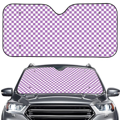 Light Purple And White Checkered Print Car Windshield Sun Shade