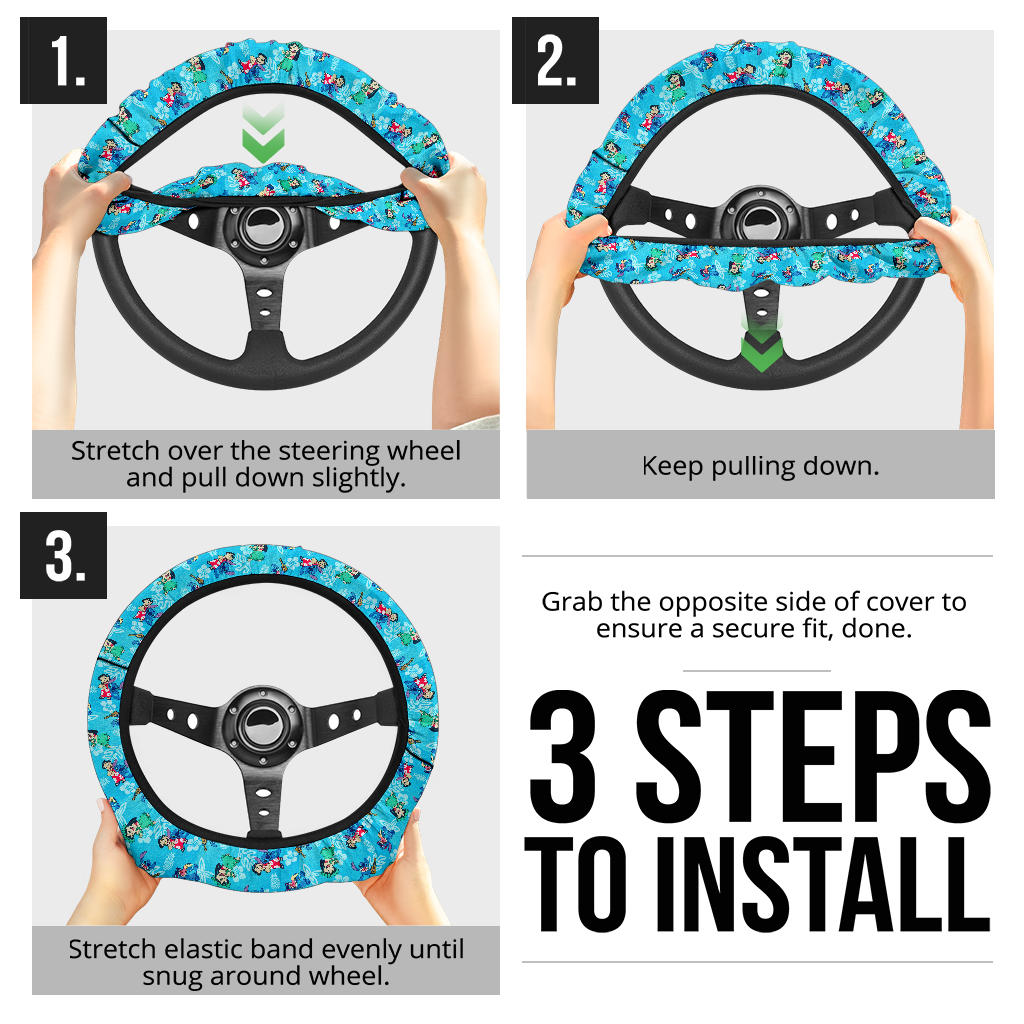 Lilo And Stitch Dance Aloha Premium Car Steering Wheel Cover