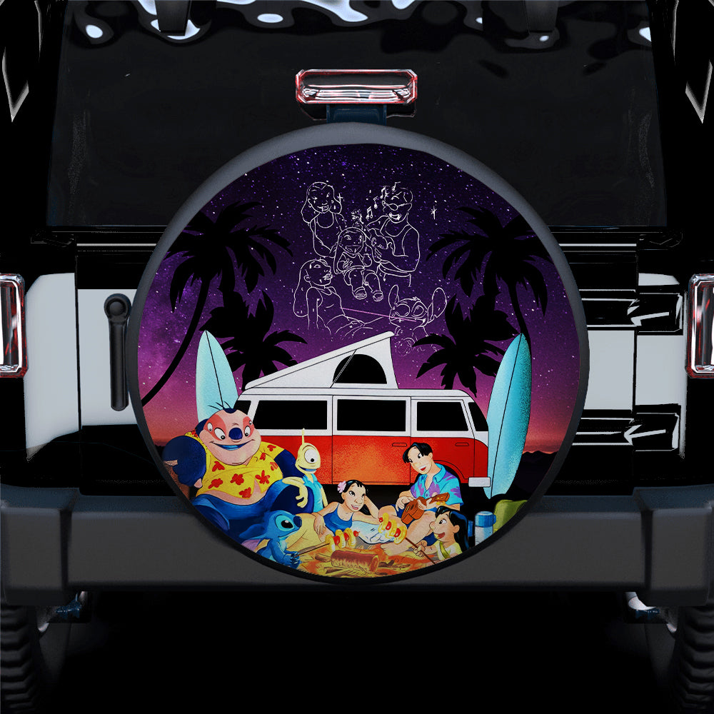 Lilo And Stitch Family Chill Camping Night Car Spare Tire Cover