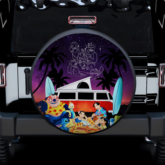 Lilo And Stitch Family Chill Camping Night Car Spare Tire Cover