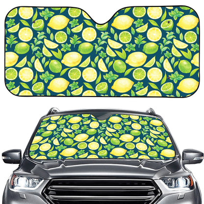 Lime And Lemon Pattern Print Car Windshield Sun Shade