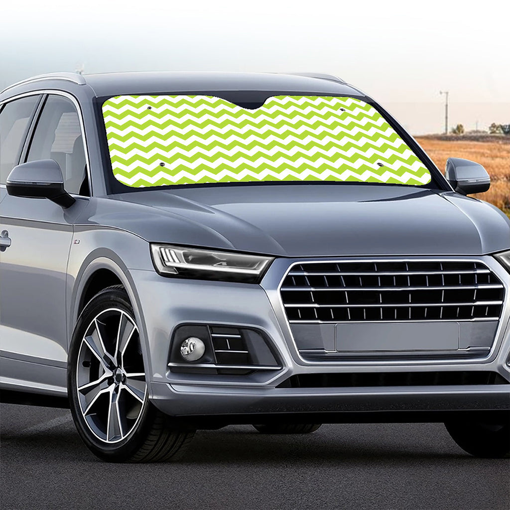 Lime Green And White Chevron Print Car Windshield Sun Shade