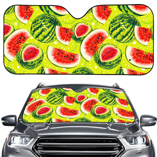 Lime Green Watermelon Pattern Print Car Windshield Sun Shade