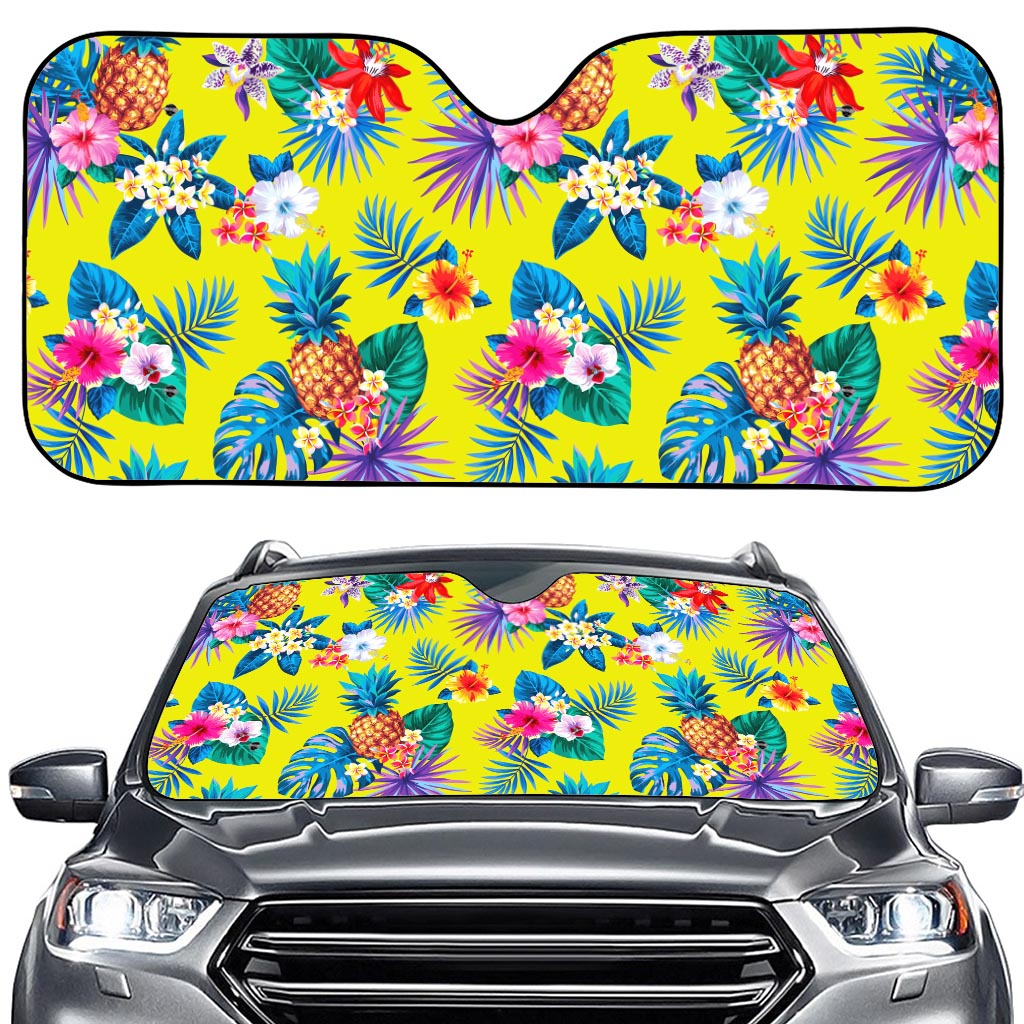 Lime Hawaiian Pineapple Pattern Print Car Windshield Sun Shade