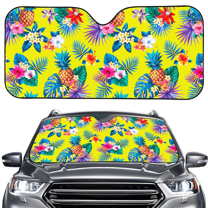 Lime Hawaiian Pineapple Pattern Print Car Windshield Sun Shade