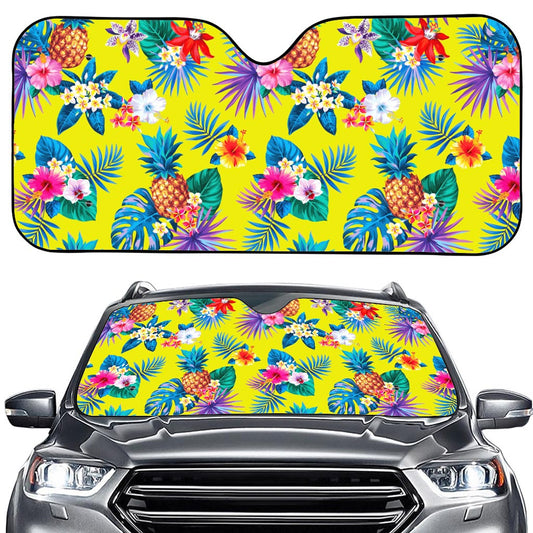 Lime Hawaiian Pineapple Pattern Print Car Windshield Sun Shade