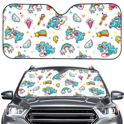 Little Girly Unicorn Pattern Print Car Windshield Sun Shade