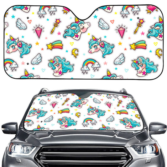 Little Girly Unicorn Pattern Print Car Windshield Sun Shade