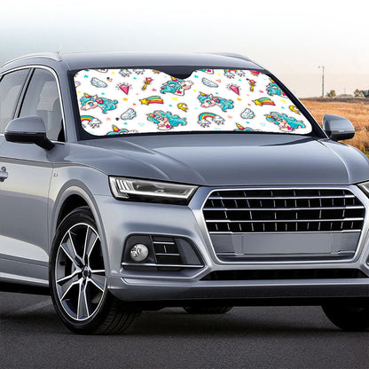 Little Girly Unicorn Pattern Print Car Windshield Sun Shade