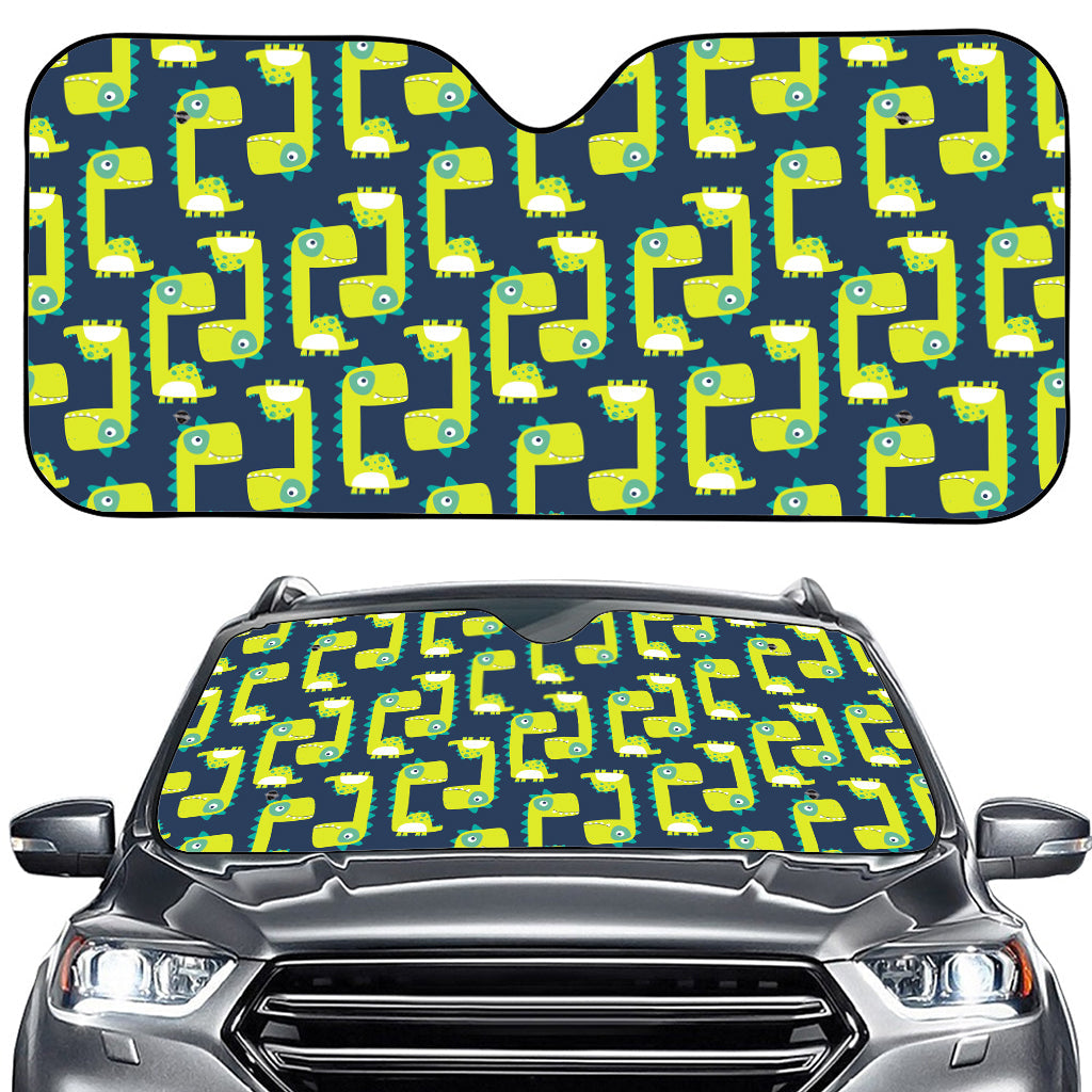 Little Green Dinosaur Pattern Print Car Windshield Sun Shade