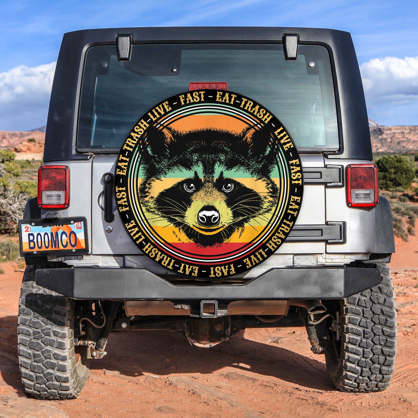 Live Fast Eat Trash Raccoon Camping Spare Tire Cover