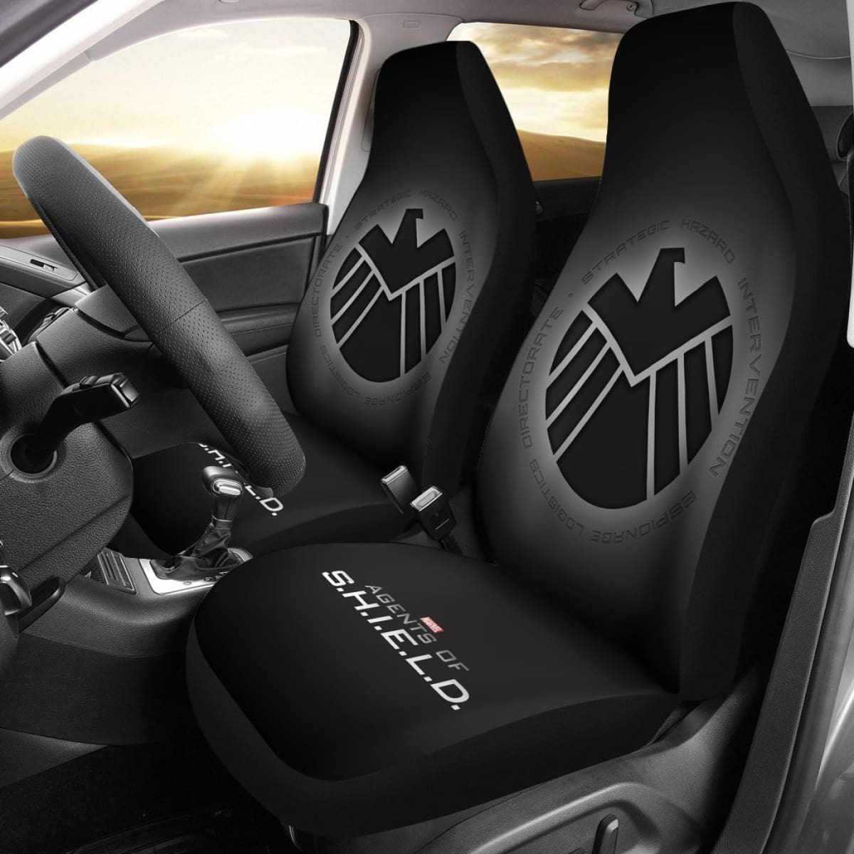 Logo Agents Of Shield Black Design Car Seat Covers Lt03 Universal Fit 225721