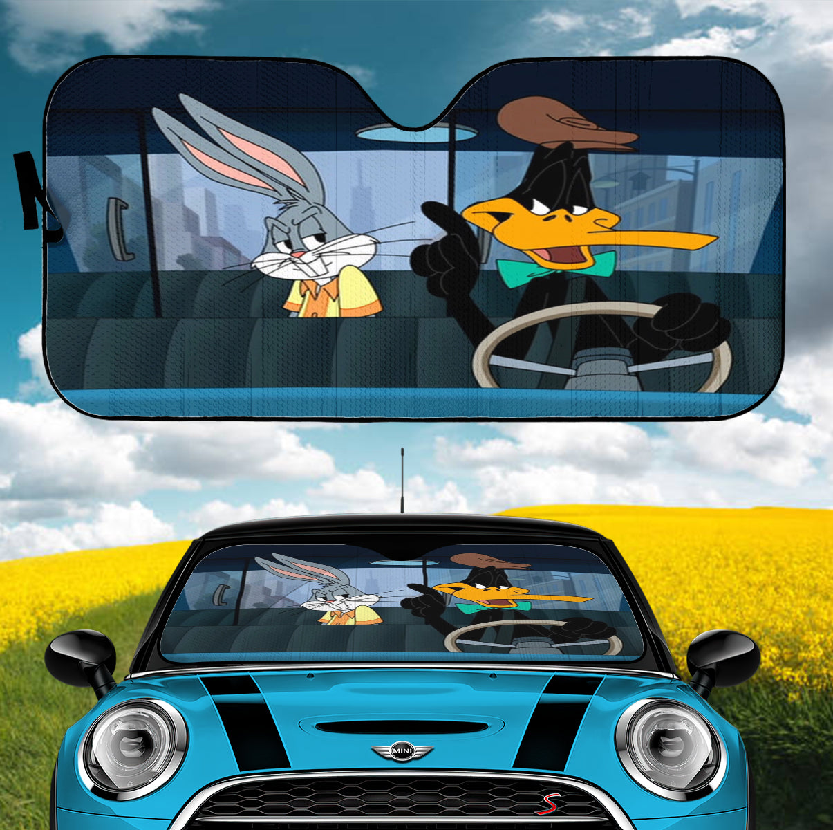 Looney Tunes Daffy Duck And Bugs Bunny Driving Funny Car Auto Sunshades