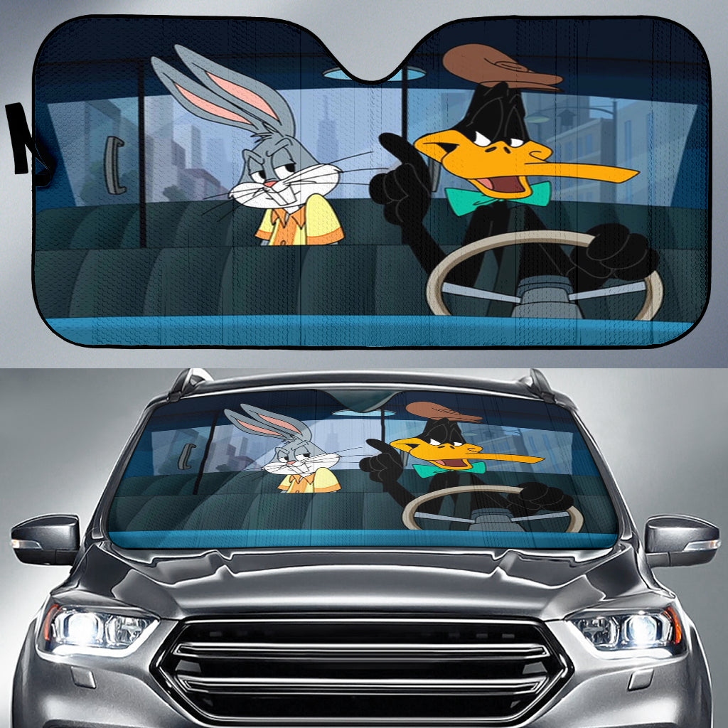 Looney Tunes Daffy Duck And Bugs Bunny Driving Funny Car Auto Sunshades