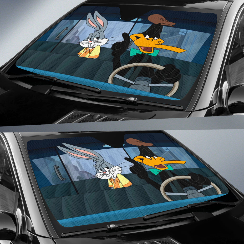 Looney Tunes Daffy Duck And Bugs Bunny Driving Funny Car Auto Sunshades