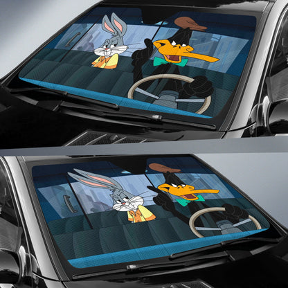 Looney Tunes Daffy Duck And Bugs Bunny Driving Funny Car Auto Sunshades