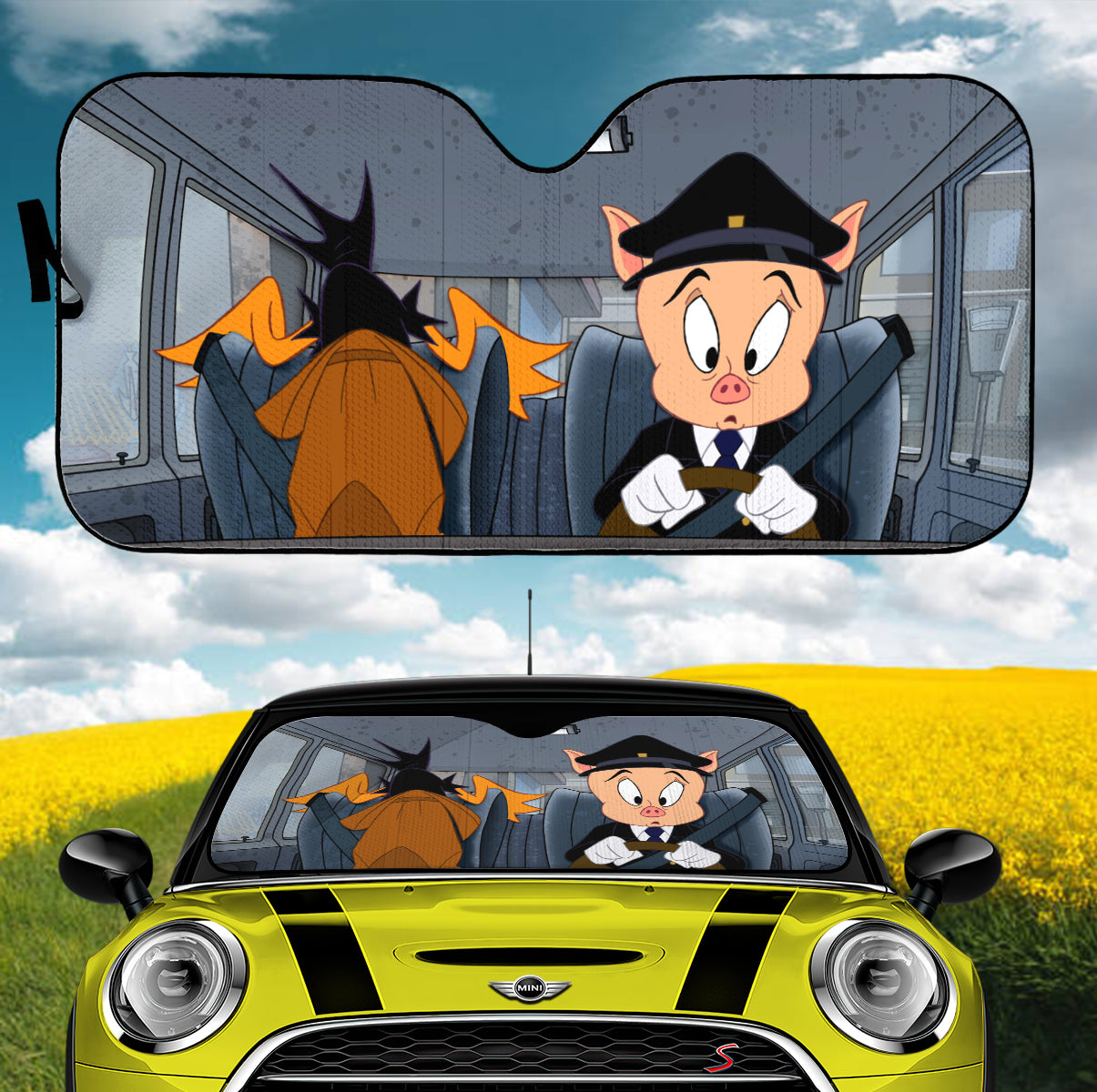Looney Tunes Daffy Duck Porky Driving Driving Funny Car Auto Sunshades