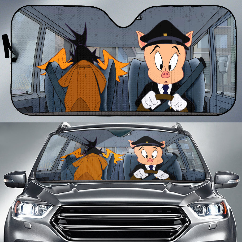Looney Tunes Daffy Duck Porky Driving Driving Funny Car Auto Sunshades